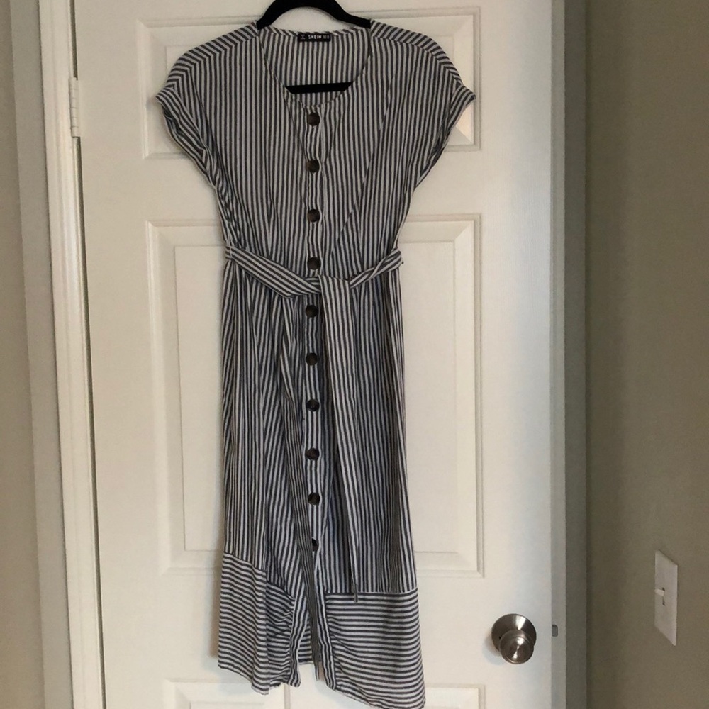 Belted 100% Cotton Midi Dress